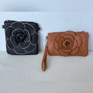 Lot of 2 Depeche Mode Floral Wristlet Bag Wallet Black Brown